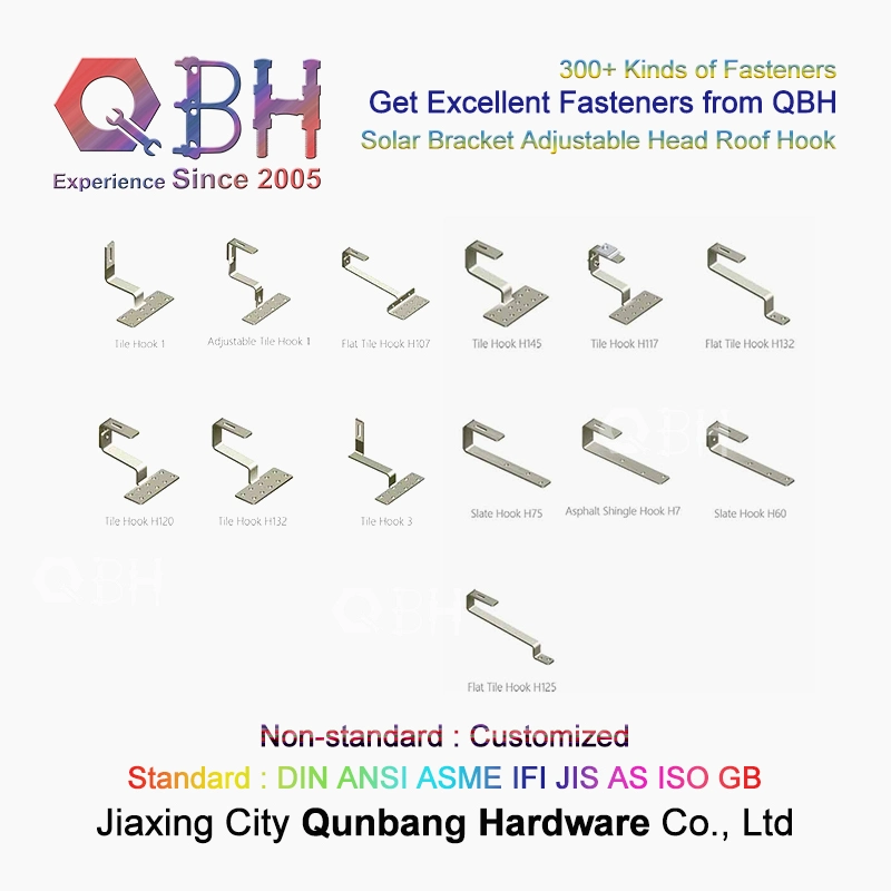 Qbh Customized PV Photovoltaic Solar Power Energy System SS304 SS316 Solar Tile Roof Hook Spare Replace Replacement Stamping Pressing Frame Part