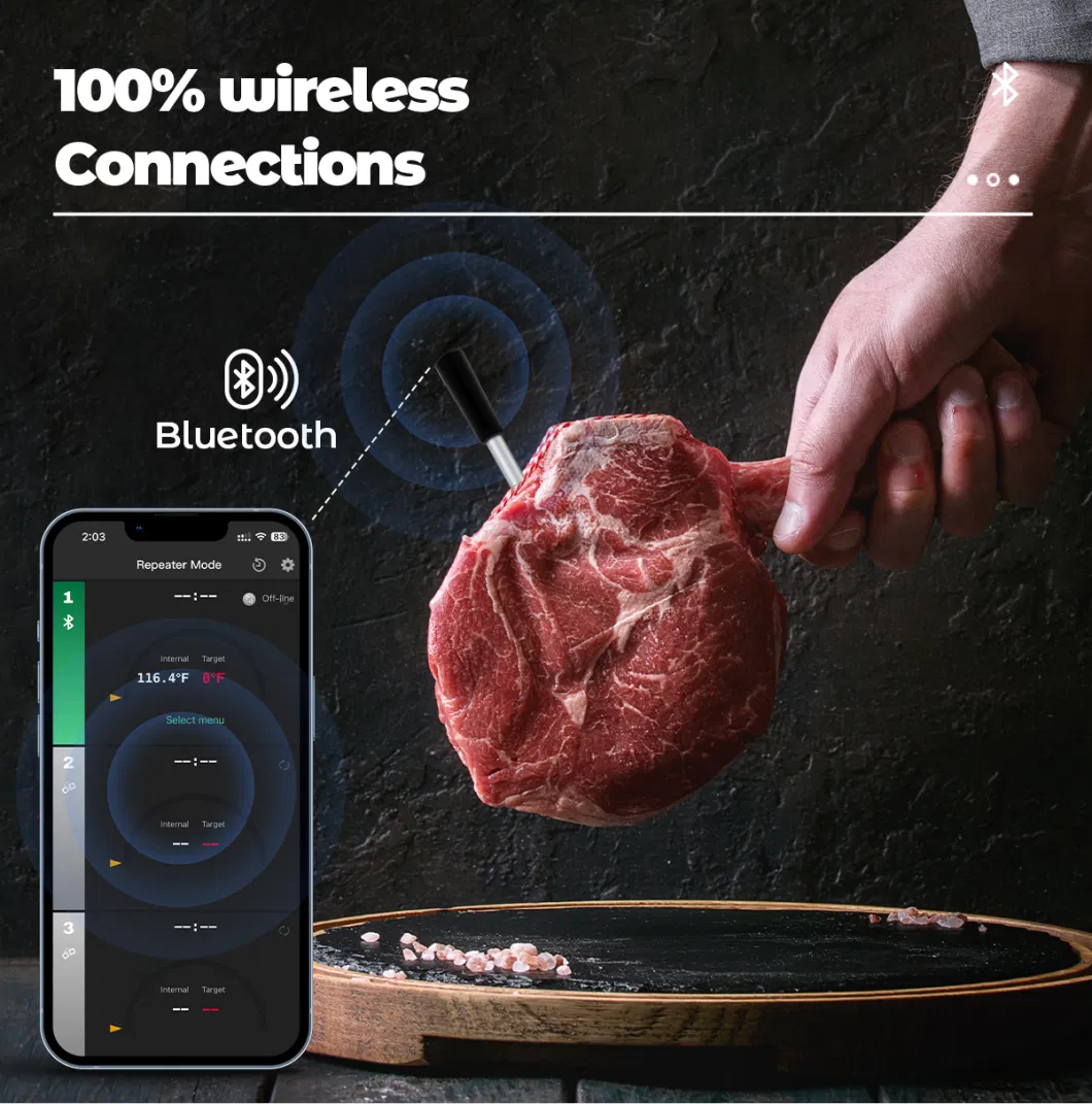 BBQ Smoker Oven Smart Alert Notification Bluetooth Remote Meat BBQ Cooking Thermometer
