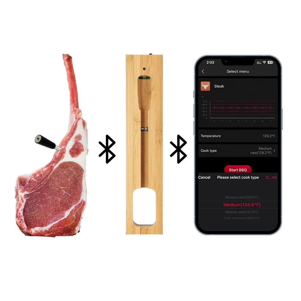 BBQ Smoker Oven Smart Alert Notification Bluetooth Remote Meat BBQ Cooking Thermometer