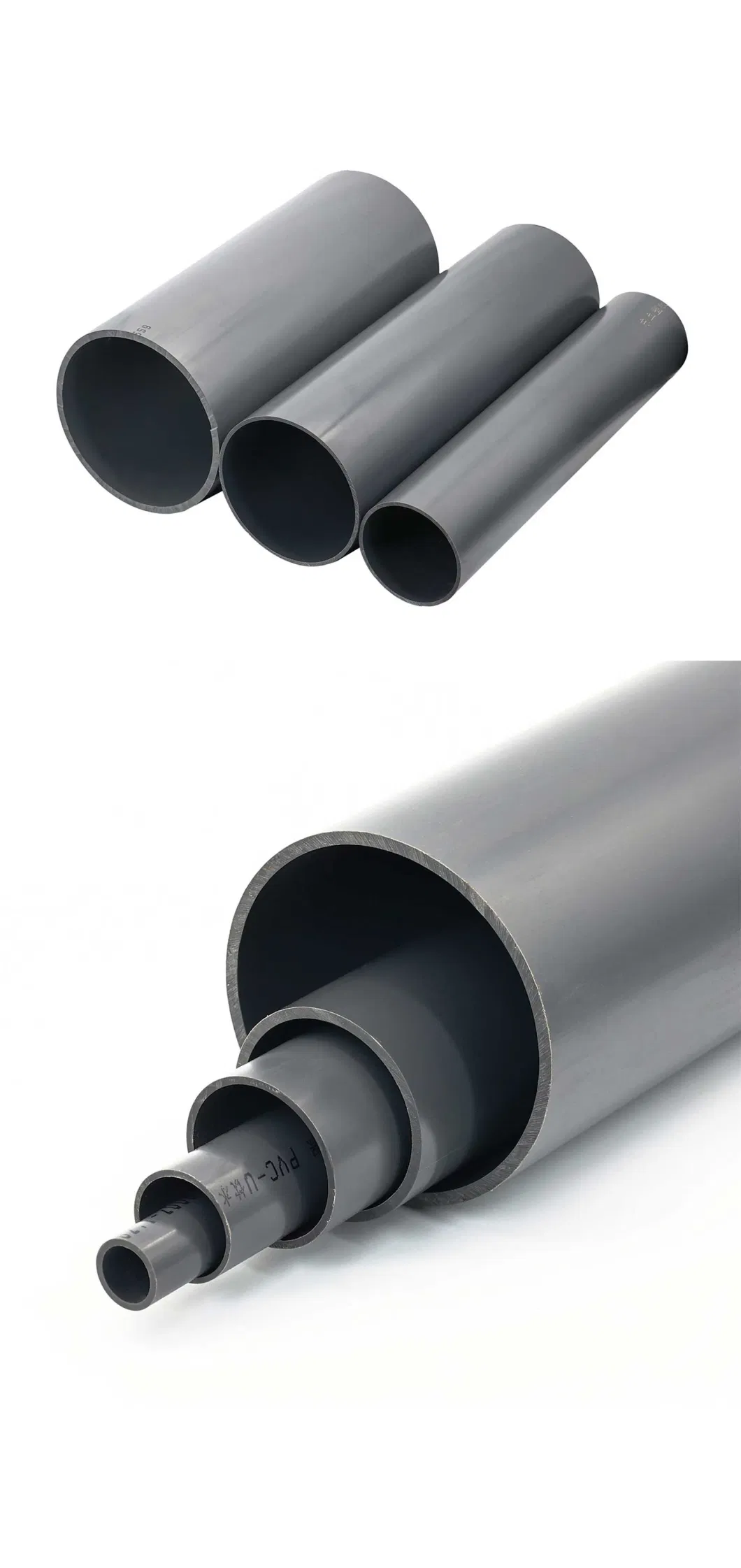 DN20mm DN25mm DN32mm DN40mm DN90mm Pn6/Pn8/Pn10/Pn16 Plastic Grey Color PVC UPVC MPVC Pipe for Construction/Electric/Chemical/ISO Certificates