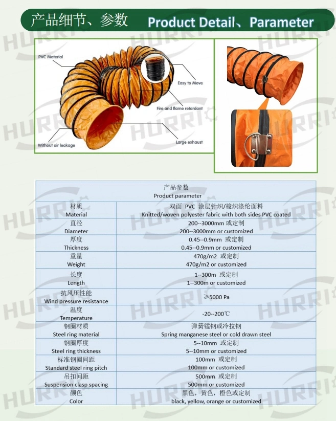 200-1800mm Underground Tunnel Equipment Flexible PVC Positive Pressure Air Hose Duct