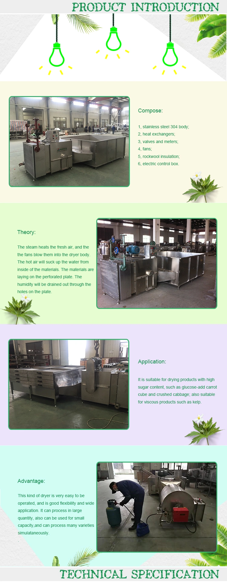 Walley Stainless Steel Tank Type of Hot Air Dryer for Drying Kelp