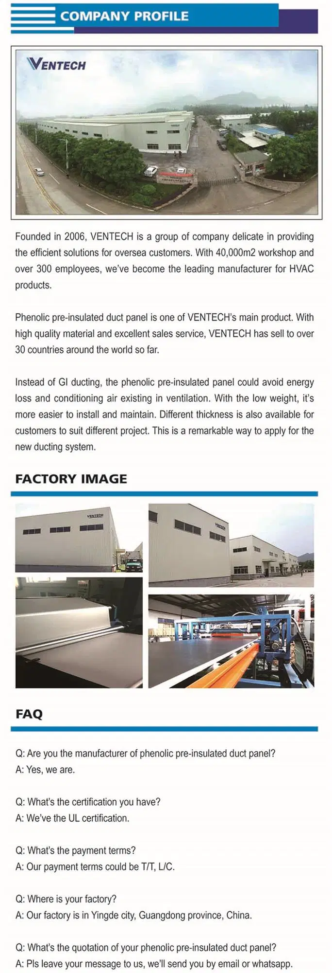 Phenolic Foam Pre-Insulated HVAC Duct Panel Air Duct