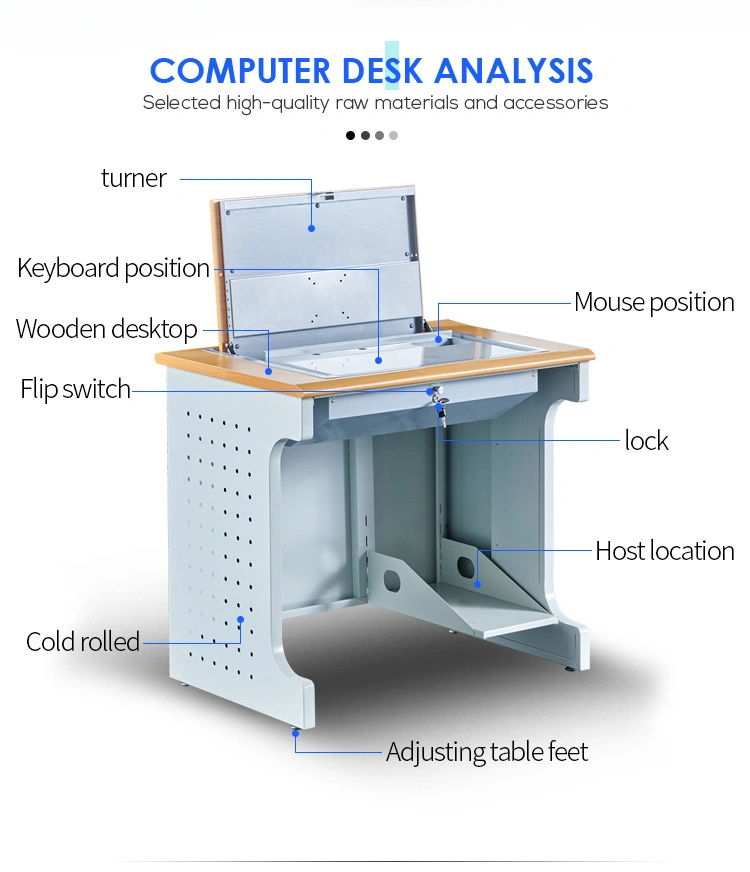 Multimedia Classroom Flip Top Lockable Computer Desk Table Three Seats Monitor Inside Safe Box Table