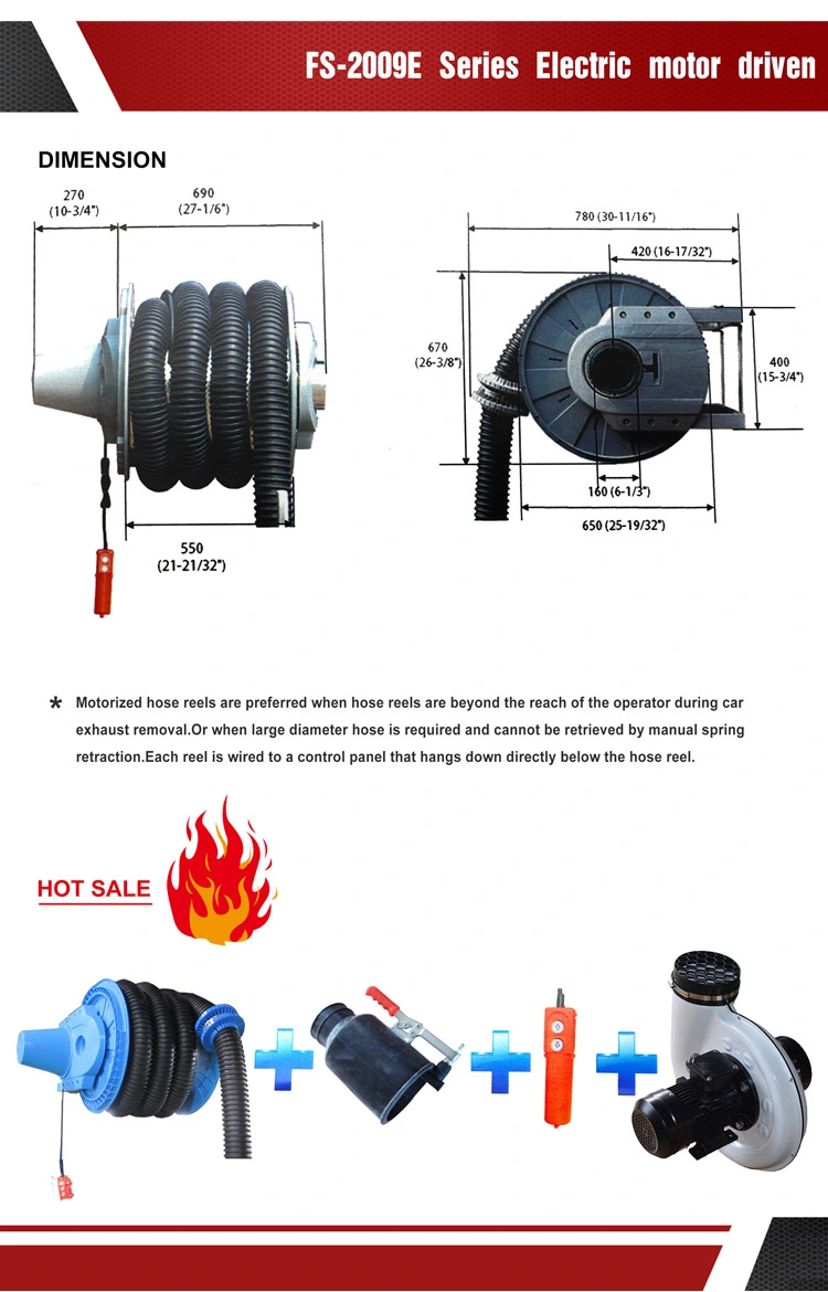 Fs-200915210e Electrical Vehicle Exhaust Removal System with 10m Hose Reels