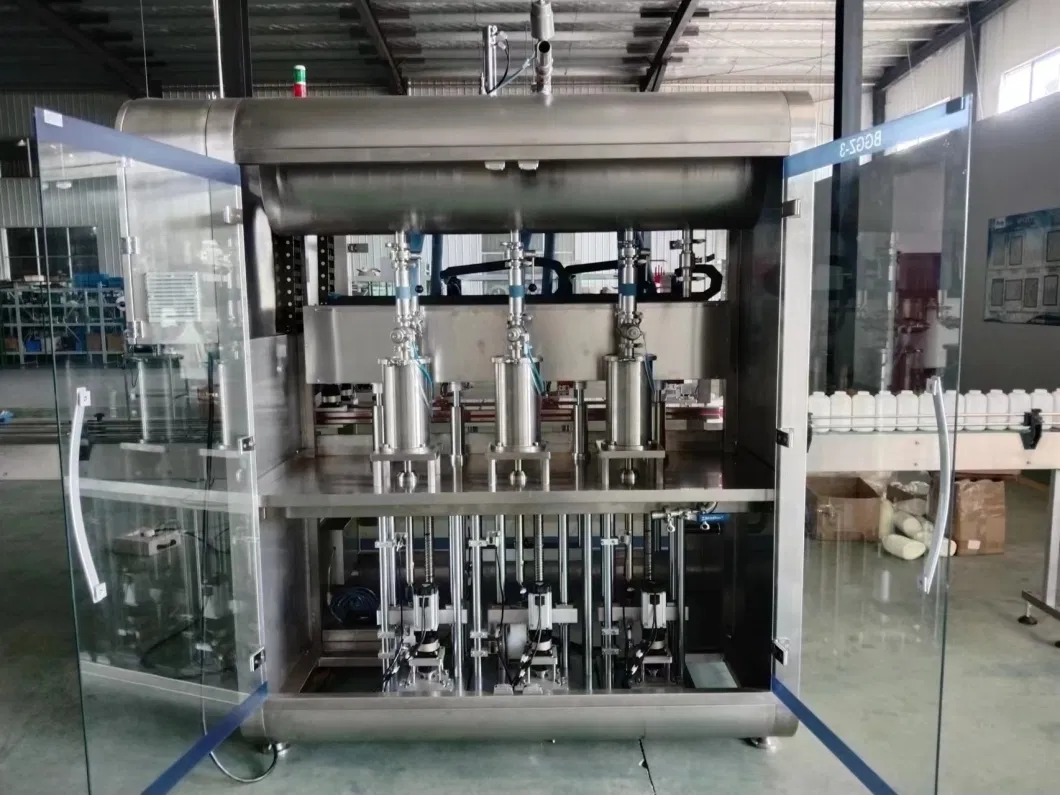 High Productivity Automatic 3-Heads Liner Mobile Tracking Bottle Liquid Filling Capping Packing and Packaging Dairy Machinery for Laundry Detergent/Oil/Shampoo