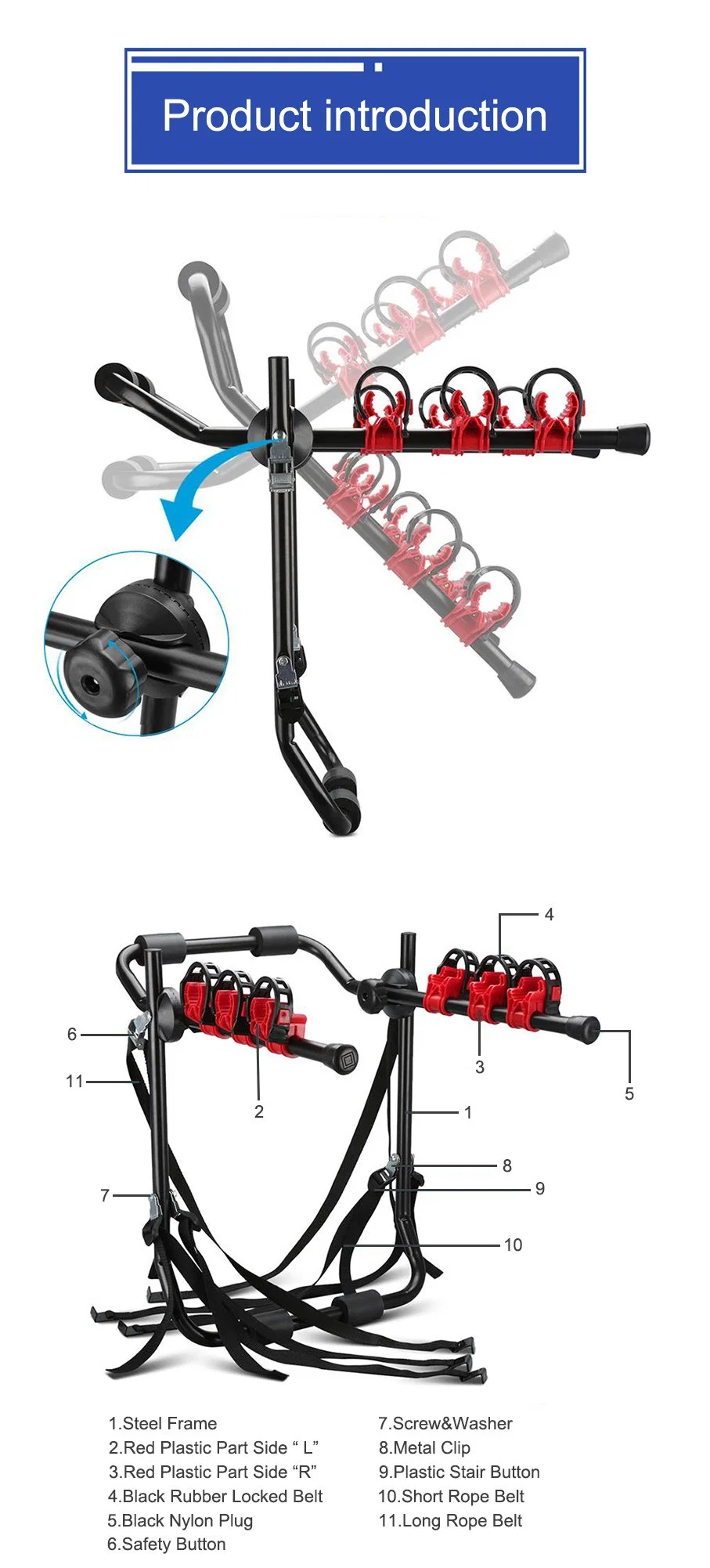 OEM Universal Steel 3 Hitch Mount Bike Rack Folding Bike Carrier