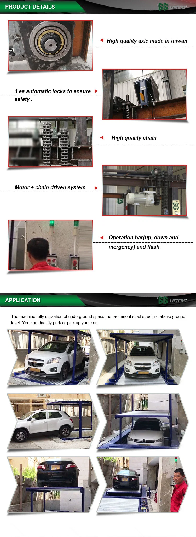 motor driven house garden underground parking lift platform