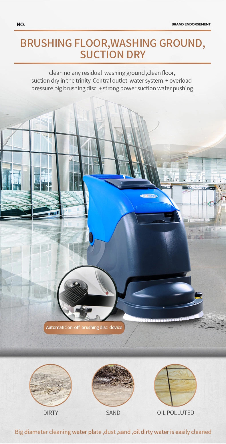 Battery Auto Electric Industrial Commercial Walk Behind Manual Push Floor Scrubber for Hotel Supermarket Factory Warehouse