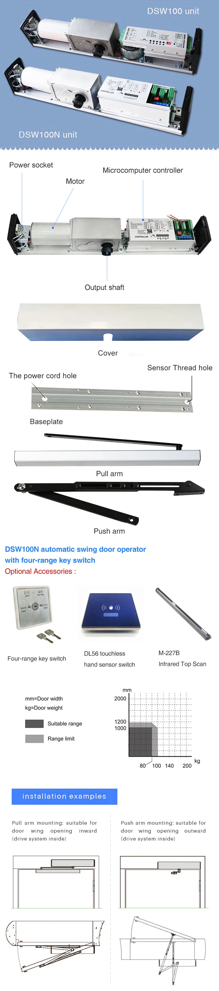 Electric Single Double Door Leaf Automatic Swing Door Operator with Access Controls
