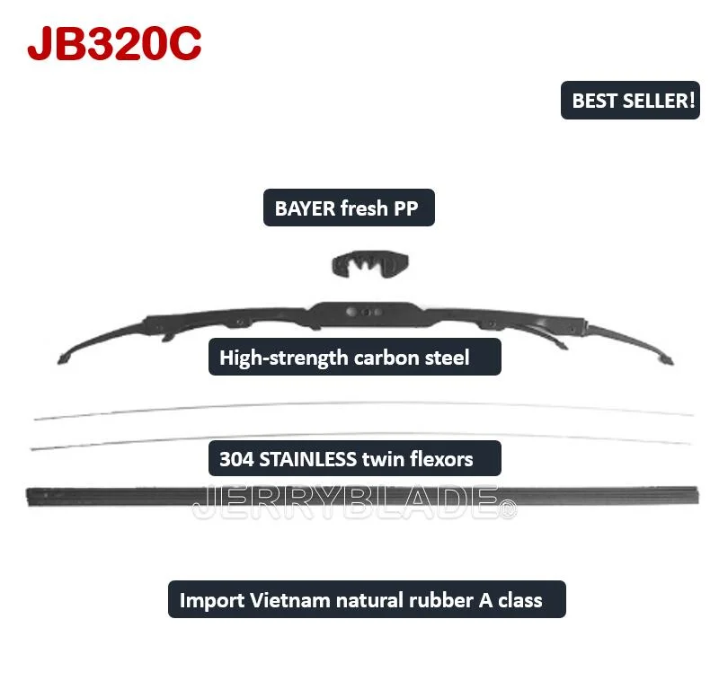 Jb320c Traditional Wiper Blade Metal Type Conventional Frame Wiper Universal J/U Hook, Side Pin, Bayonet Arms Fitment Popular Sales