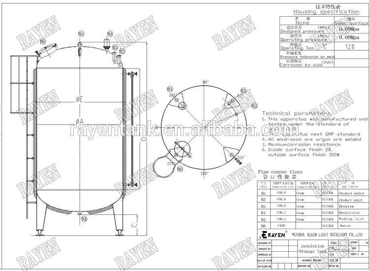 SUS304 or 316L Stainless Steel Water Storage Tanks Washing Tank