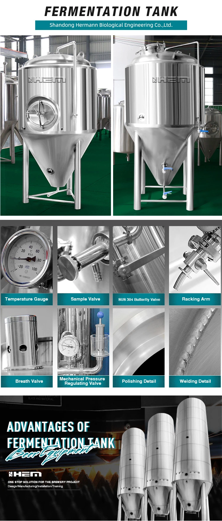 2000L Conical Cone Fermenter Beer Industry Fermentation Tank