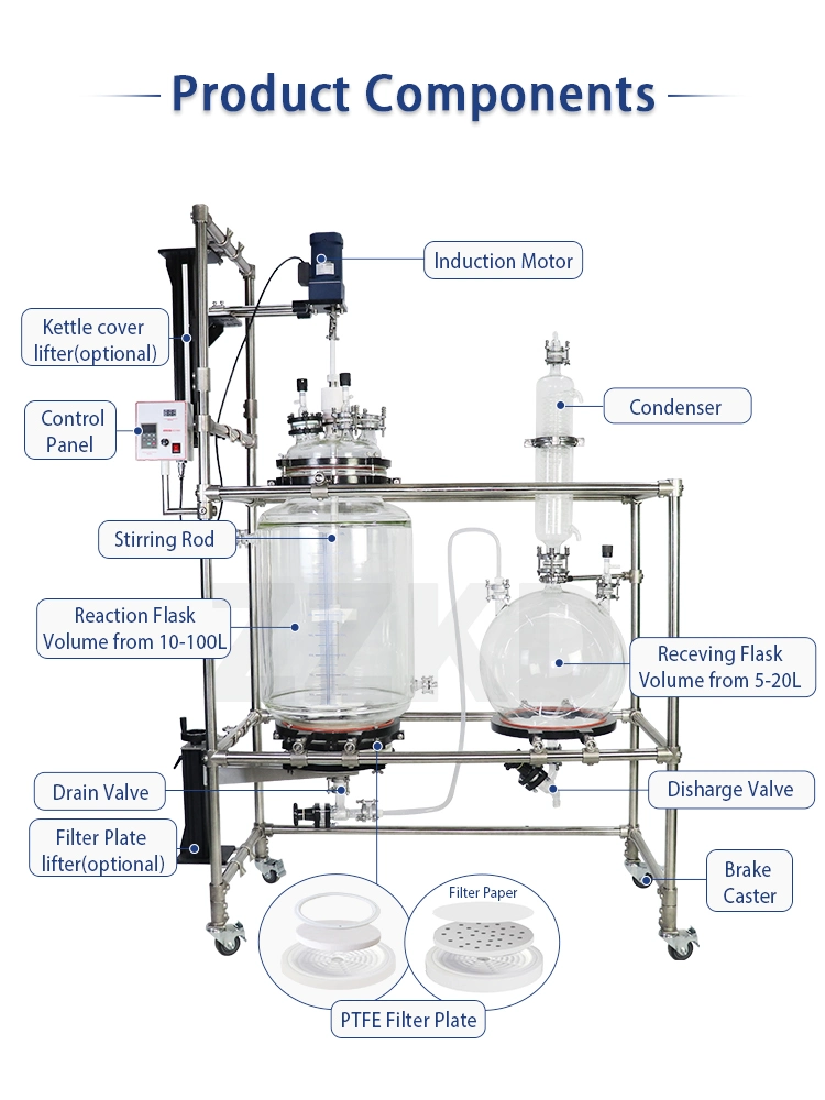 100L Glass Crystallization Reactor Multi-Function Glass Mixing Crystallization Reactor Tank Price