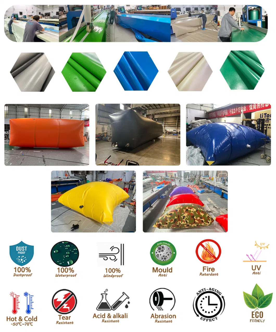 Litong Industry Inflatable Soft 15000 Liter PVC Tarpaulin Tear Resistance Storage Water Bladder Pillow Storage Tank with SGS Approved