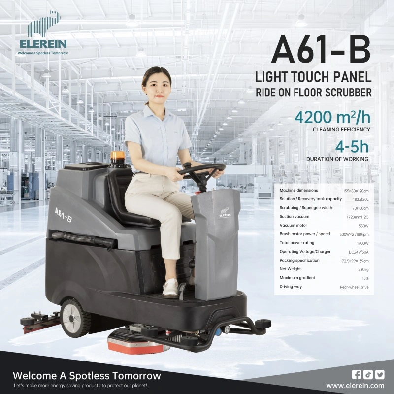 Elerein A61 Ride-on Floor Scrubber for Large Venues with Light Touch Panel