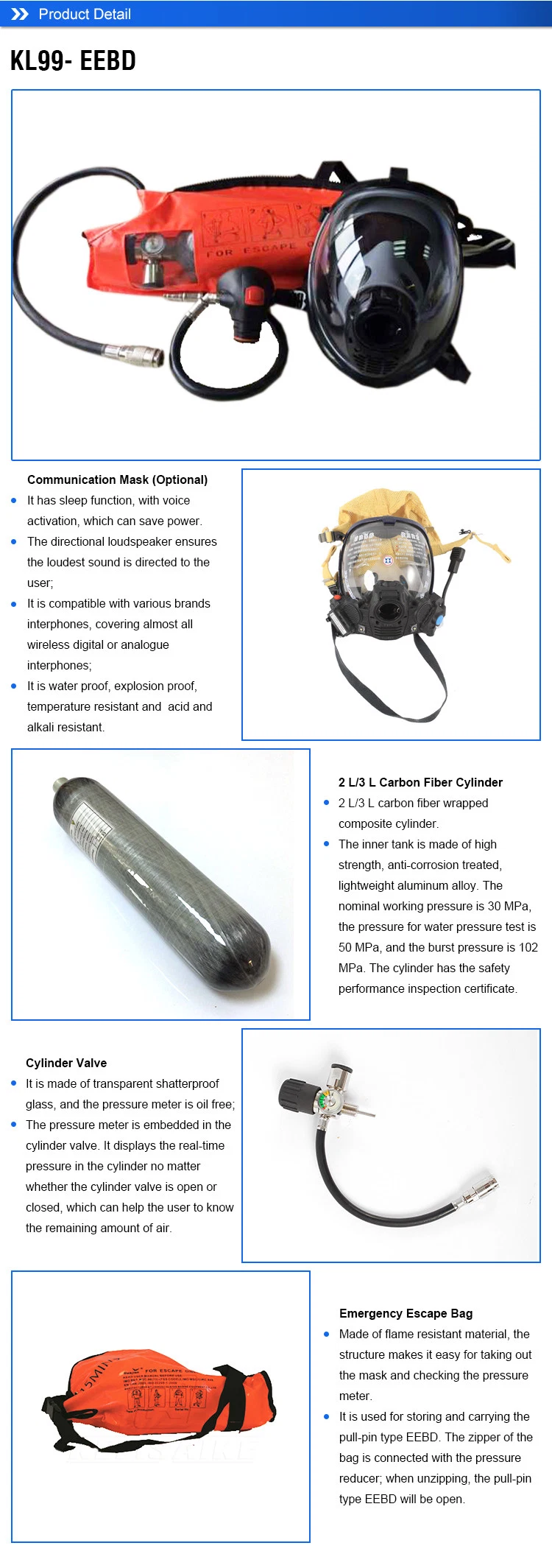 Portable Breathing Apparatus/Fire Escape Hood with Carbon Fiber Cylinder/Eebd/Emergency Air Respirator