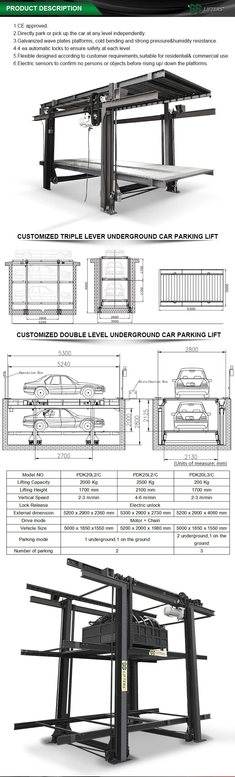 motor driven house garden underground parking lift platform