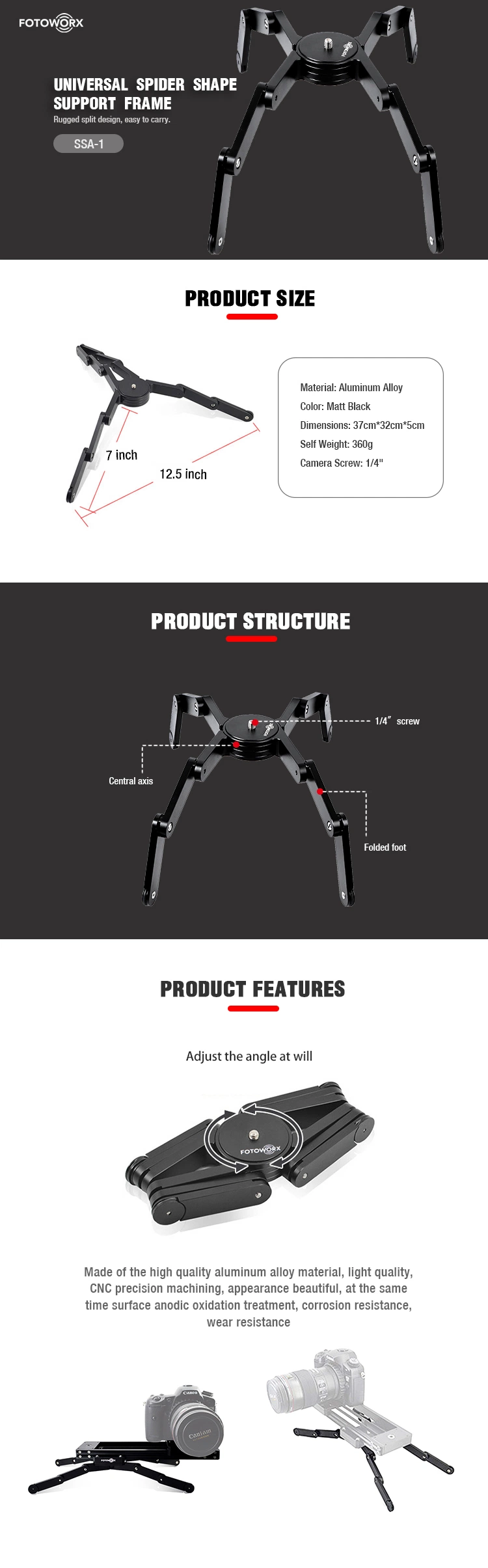 Spider Shape Support Frame for DSLR Camera Photography