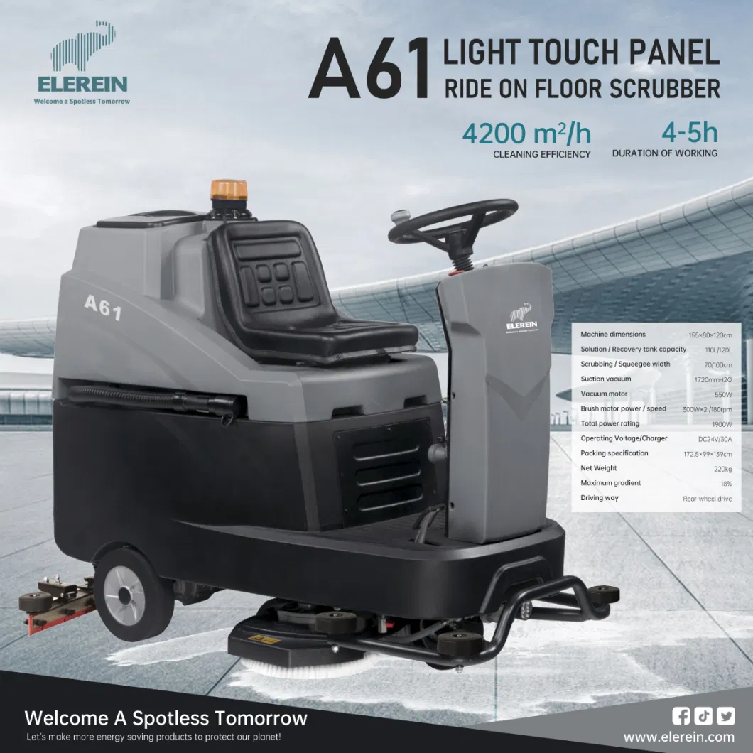 Elerein A61 Ride-on Floor Scrubber for Large Venues with Light Touch Panel