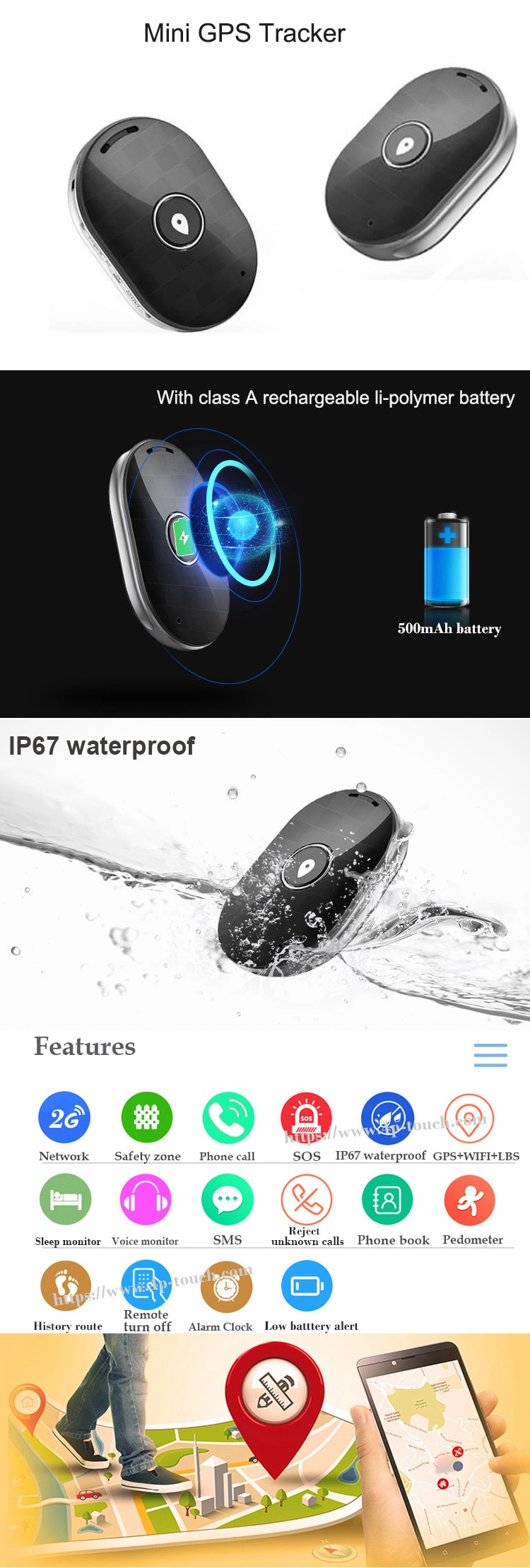 Best IP67 Waterproof 2G GSM Mini Tracker Personal GPS Tracking Device with Real Time Google Map Positioning PM01