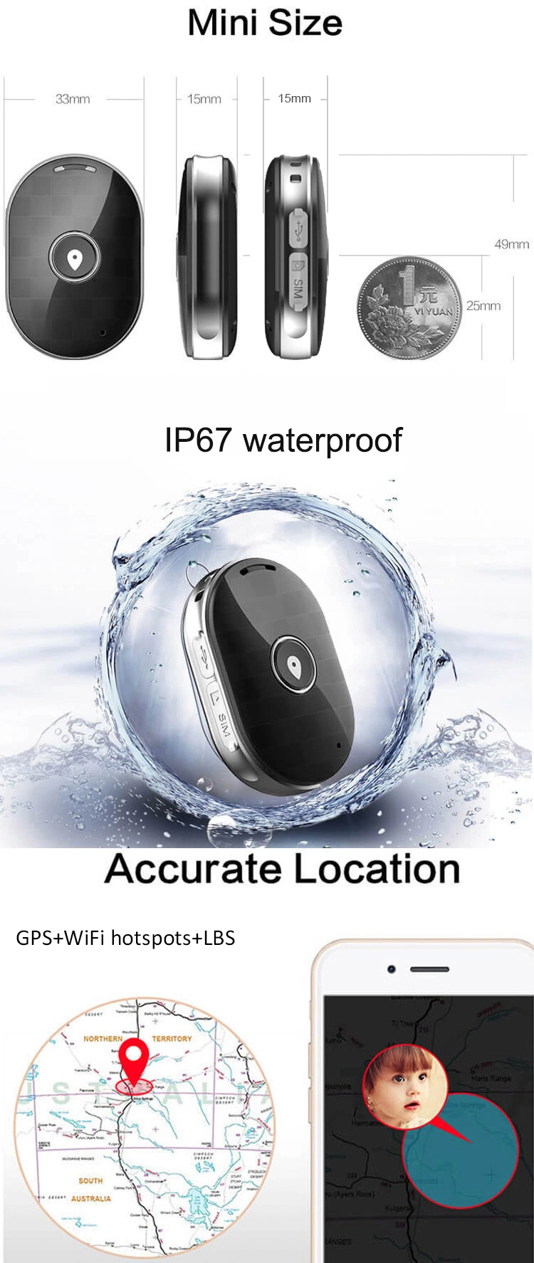 Best IP67 Waterproof 2G GSM Mini Tracker Personal GPS Tracking Device with Real Time Google Map Positioning PM01