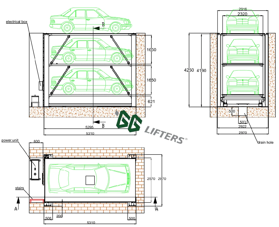 Hydraulic Underground Four Post Type Car Lift Parking Platform