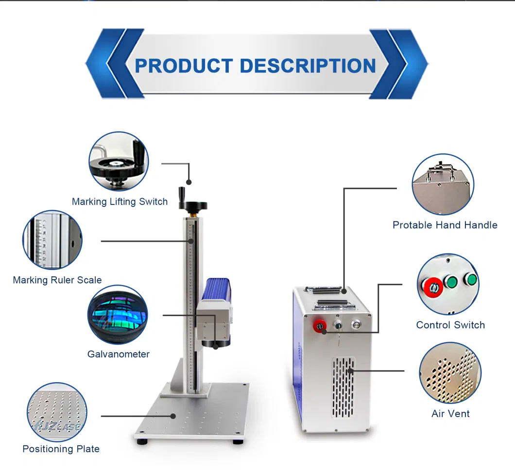 Intelligent Laser Marking Machine for Print Mark Etch Engrave Metal Plastic with Rotary Device