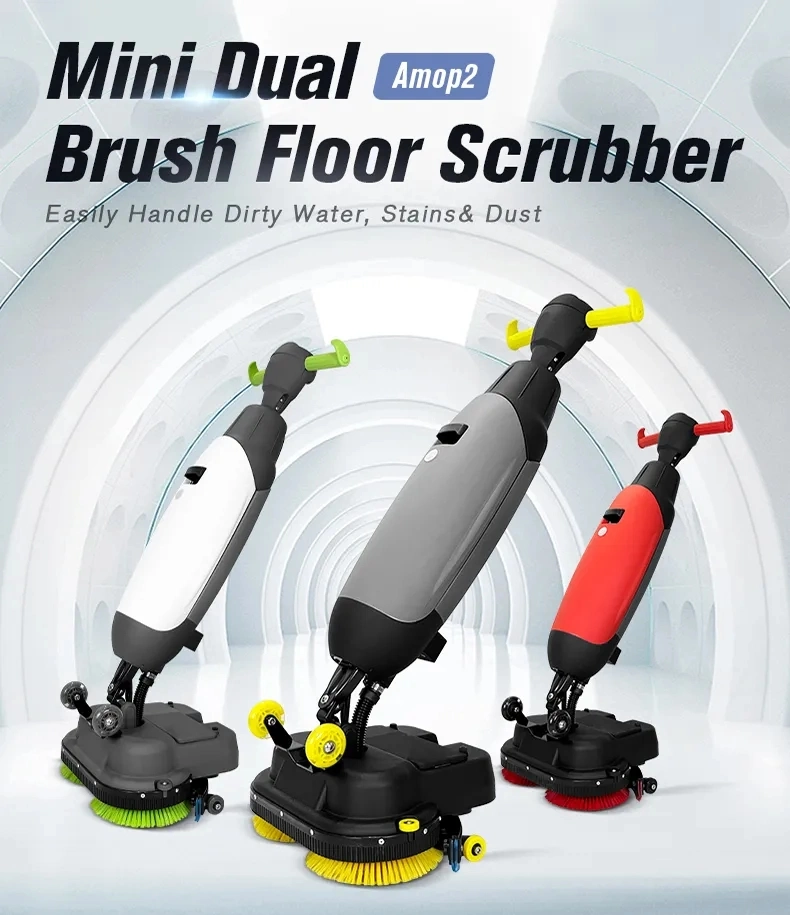 Dual-Brush Floor Scrubber Wet Industrial Floor Sweeper Battery Cordless Self-Cleaning Mop