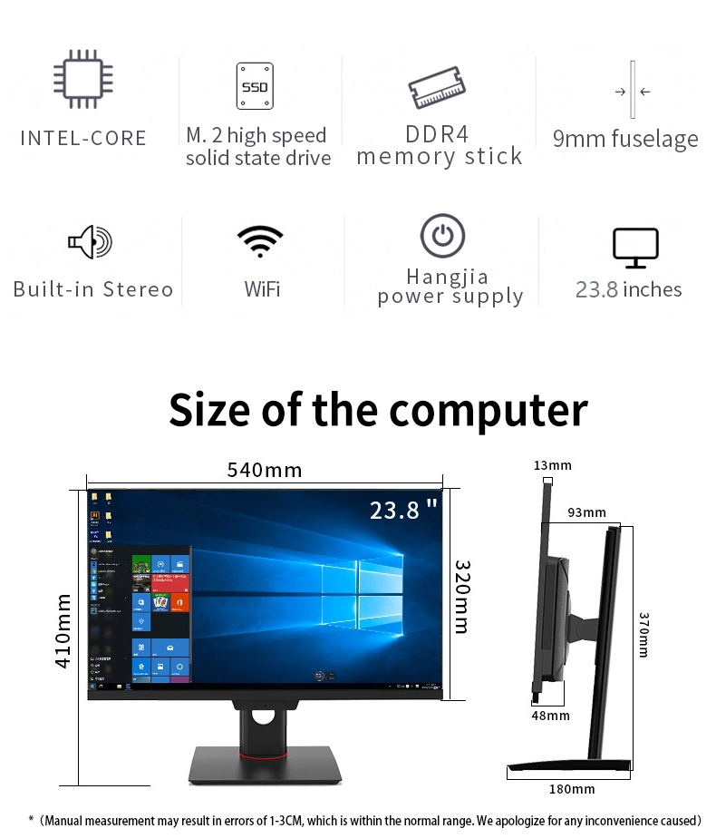 23.8inch 24 Inch Core I3 I5 I7 Aio PC Business Desktop Monoblock Barebone Computer All in One Desk Top Computer