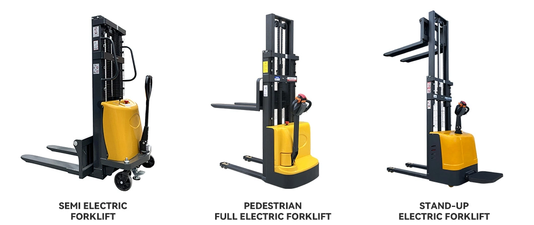 1t 1.5t 2t Mini Self Loading Portable Walk-Behind/Stand-up Hand Walking Pallet Stacker Full Electric Hydraulic Lifting Stacker Truck Forklift
