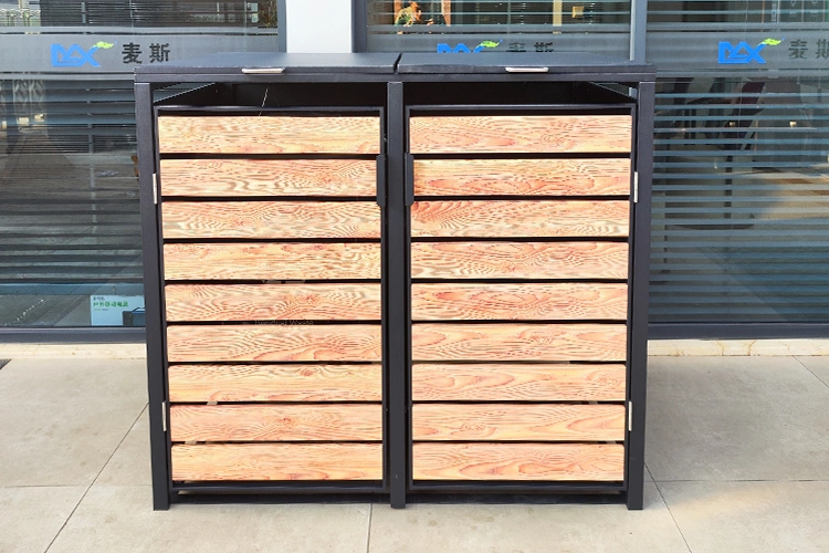 Modern Design Commercial Detachable Wood Grain Metal Trash Can