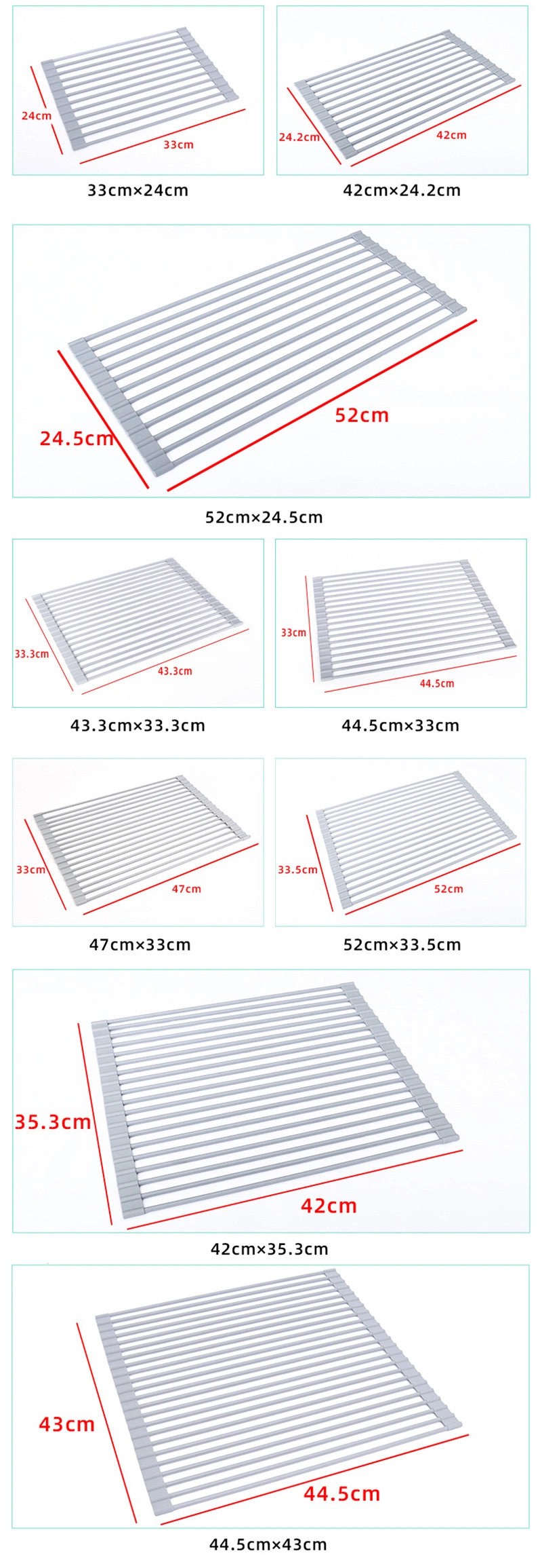 Silicone Roll up Dish Drying Rack Foldable Stainless Steel Over Sink Kitchen Drainer Rack for Cups Fruits Vegetables