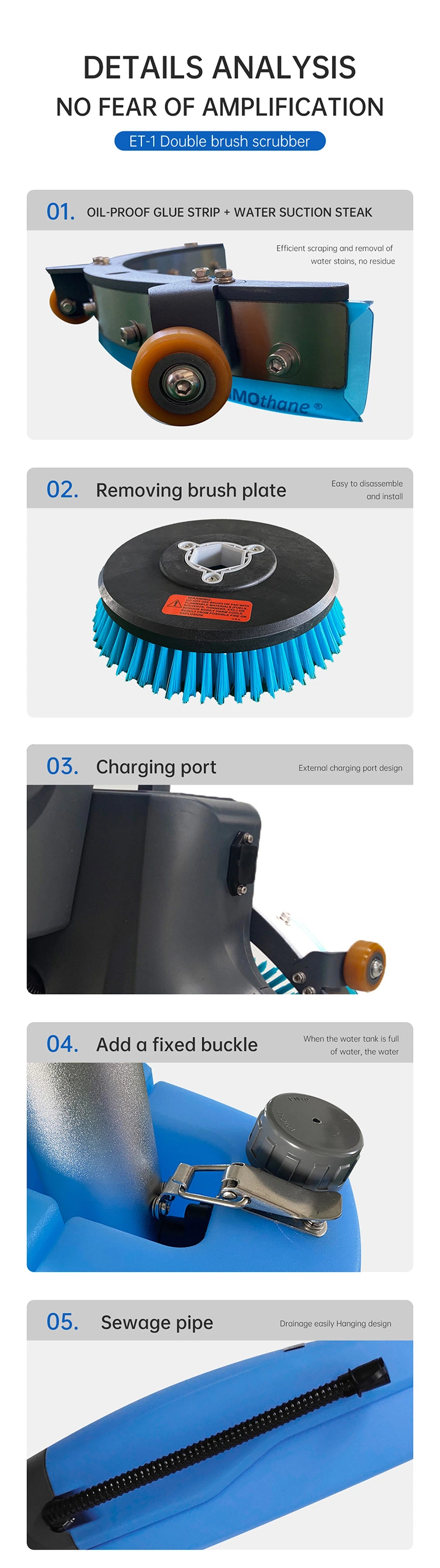 Elerein Et-1 Push-Behind Floor Scrubber for Shopping Mall Office Building Hotel Cleaning with High-Speed Rotating Double Brush
