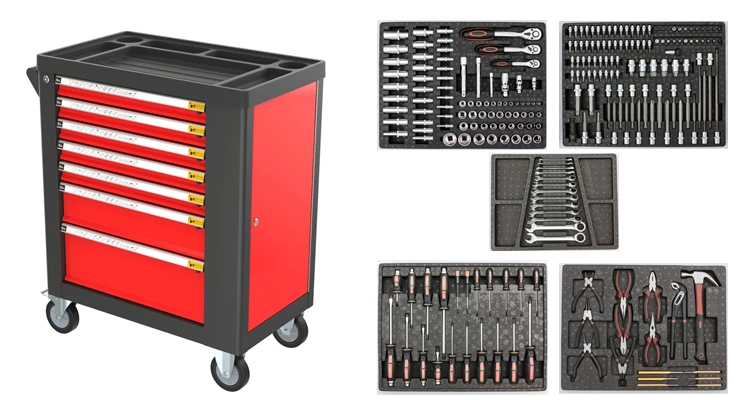 Kinbox 232 PCS Hand Tools with 7 Drawer Tool Cabinet Box with Wheel