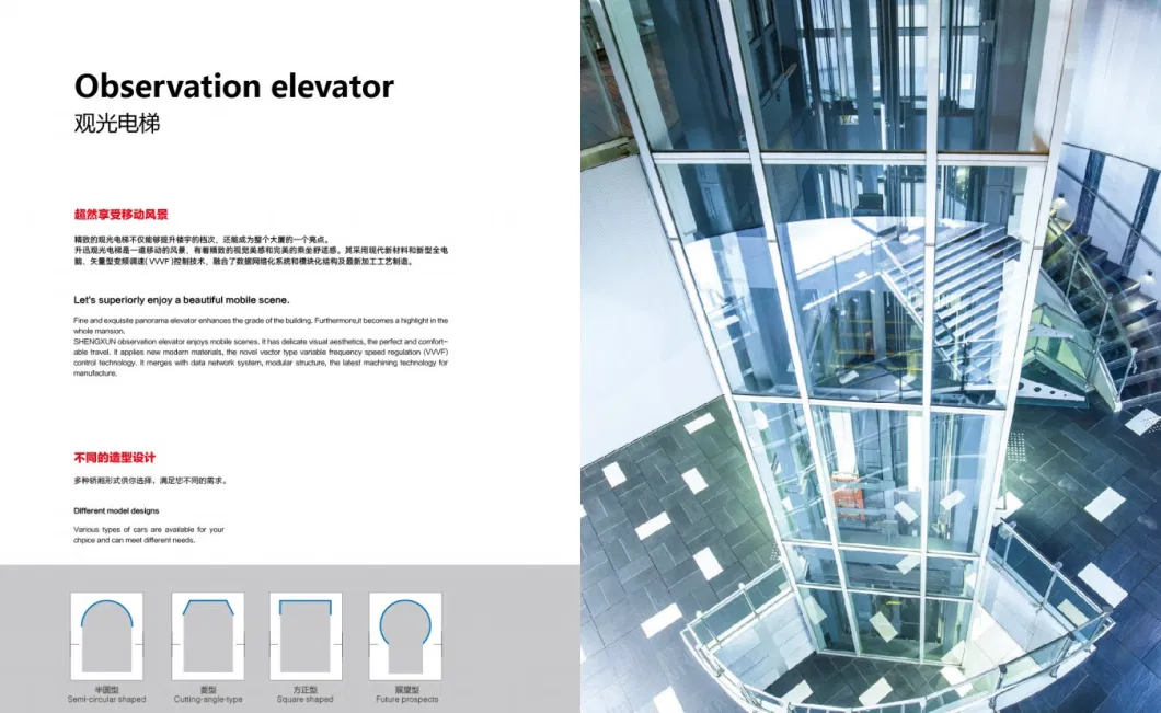 Mirror Etching FUJI Stainless Steel Lift Panoramic Sightseeing Passenger Villa Home Elevator