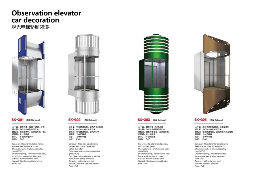 10 Persons 1000kg Stainless Steel Mirror Etching Home Panoramic Villa Passenger Elevator Lift for Sale