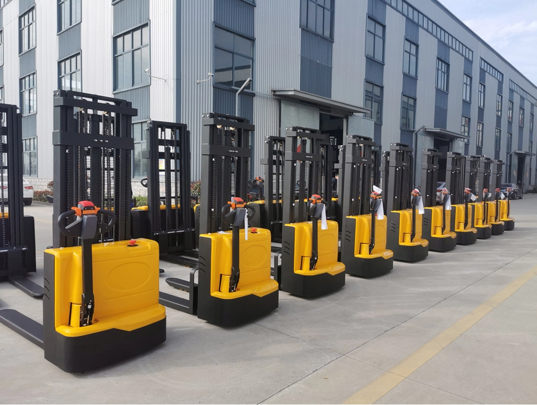 1t 1.5t 2t Mini Self Loading Portable Walk-Behind/Stand-up Hand Walking Pallet Stacker Full Electric Hydraulic Lifting Stacker Truck Forklift