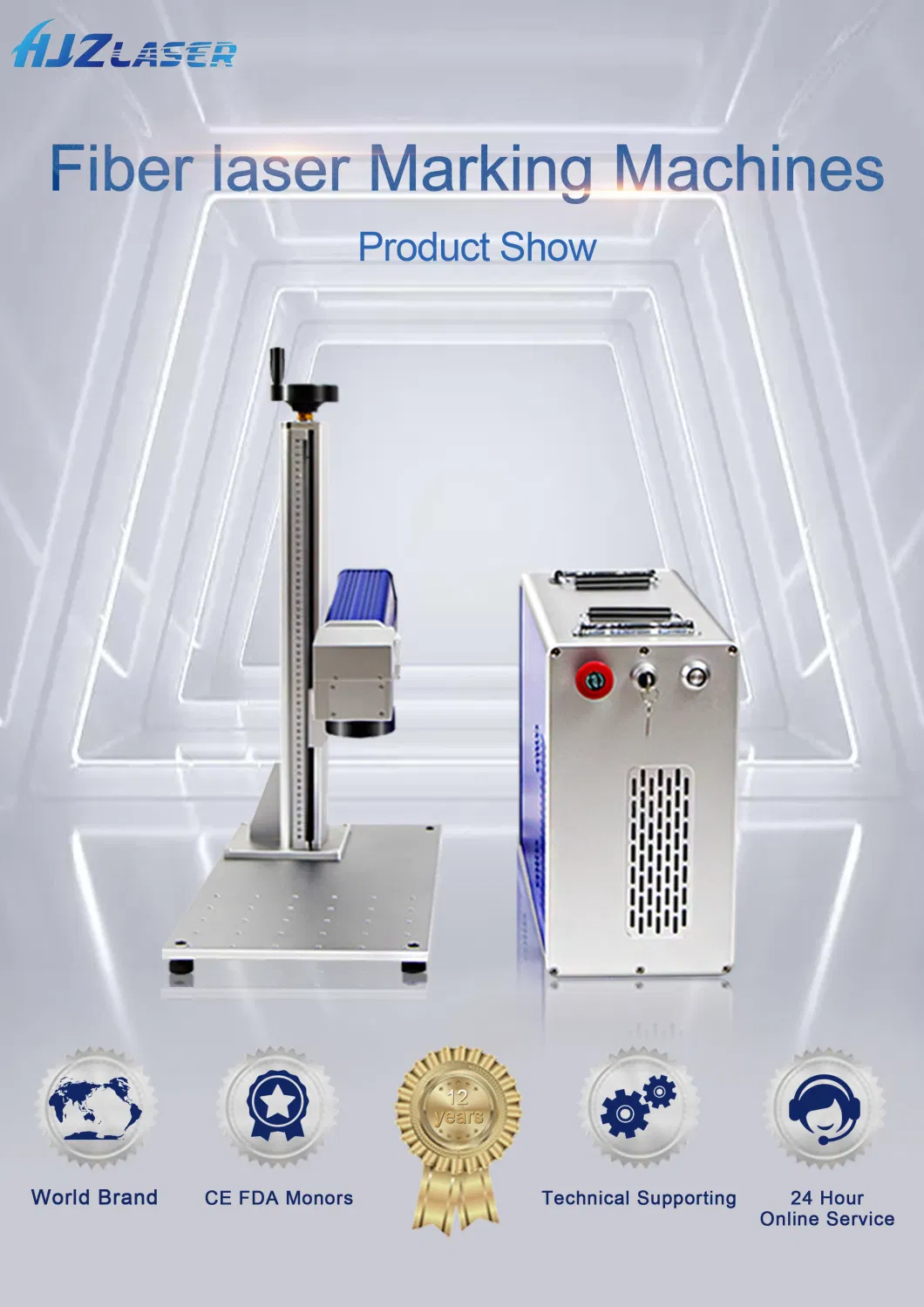 Intelligent Laser Marking Machine for Print Mark Etch Engrave Metal Plastic with Rotary Device