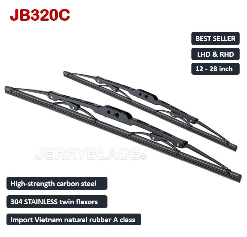 Jb320c Traditional Wiper Blade Metal Type Conventional Frame Wiper Universal J/U Hook, Side Pin, Bayonet Arms Fitment Popular Sales