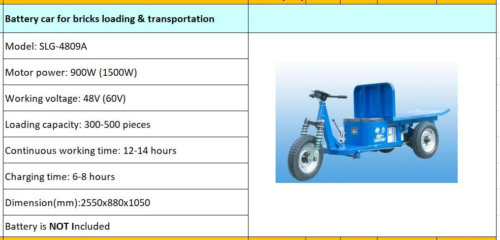 Power Recharge Electric Tricycle Cargo with Three Wheels for Bricks Loading High Efficiency Bricks Carrying Cars