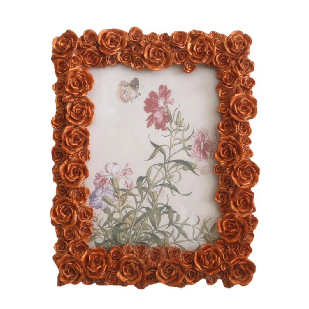 Flower Textured Hand-Crafted with Easel Hook Tabletop Wall Display Resin Picture Frame