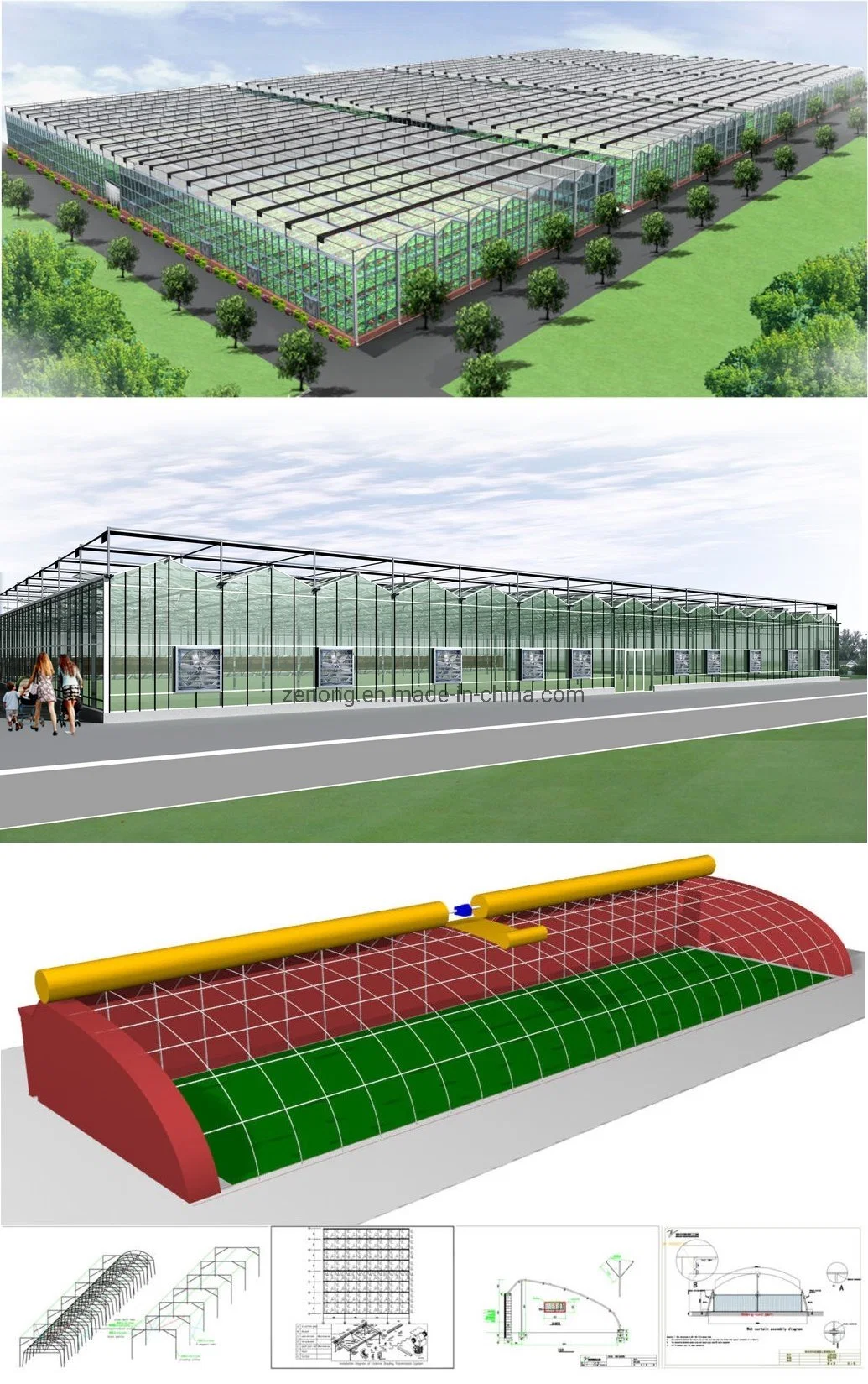 China Multi-Span Tunnel/Arch Type PE/Po Film Plastic Agricultural/ Commercial Eco Greenhouses Cucumber Strawberry Hydroponics Growing System