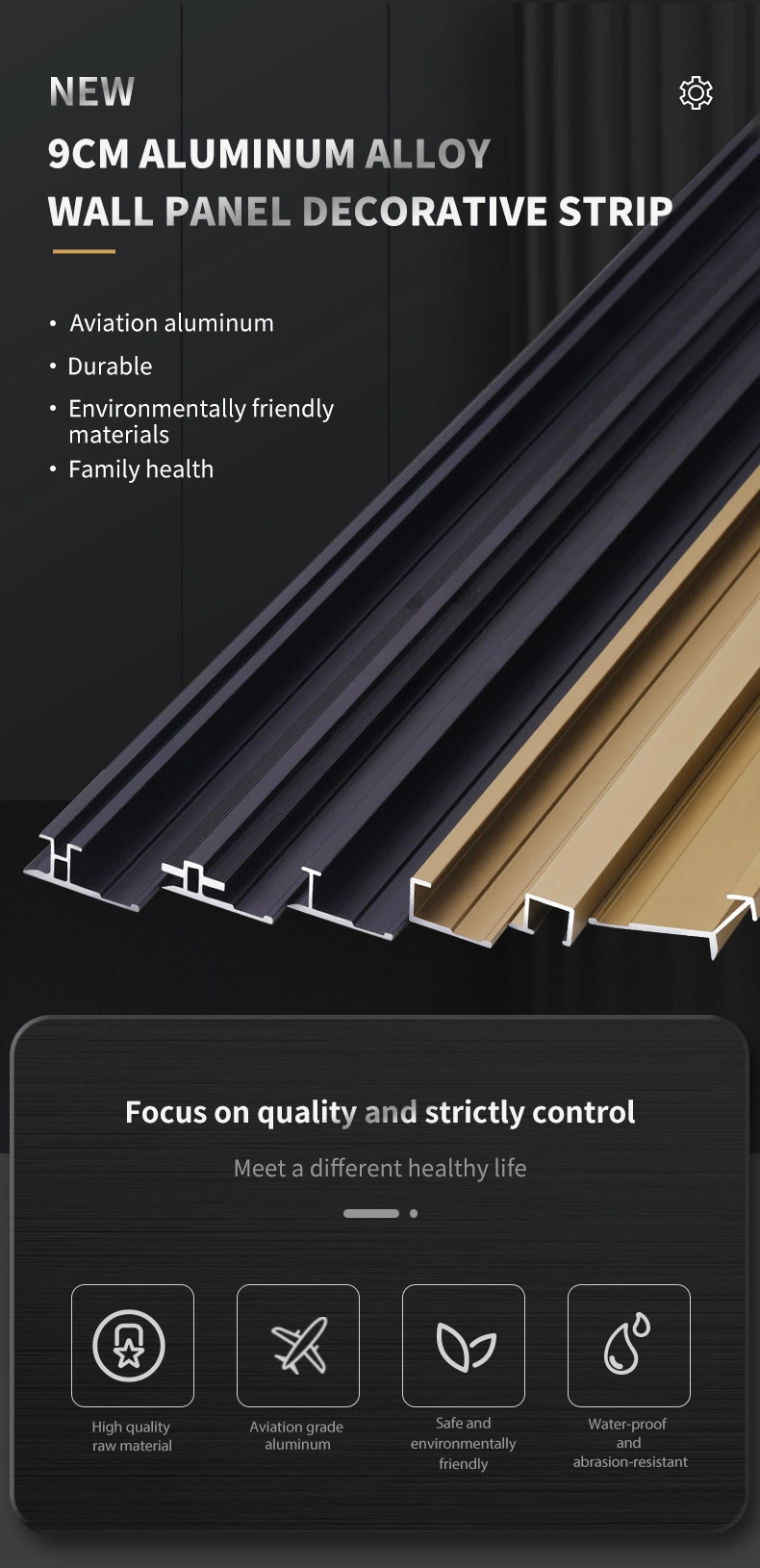 Wall Panel Profile Wire Drawing Metal Trim H Shape Edging Strip for Tiles