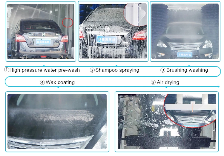 Risense drive through conveyor blet car wash tunnel system full automatic with air dryer and 9 brushes