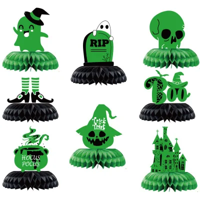 8PCS Birthday Party Supplies Green Theme Table Centerpiece Set Halloween Paper Honeycomb Ball