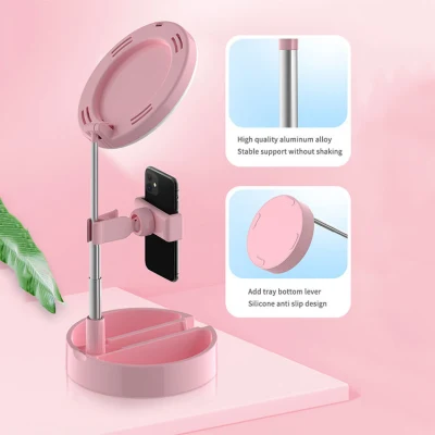 Portable LED Mini Selfie Ring Light Foldable USB 6 Inch Round Ring Light Mirror for Video Live Streaming Makeup