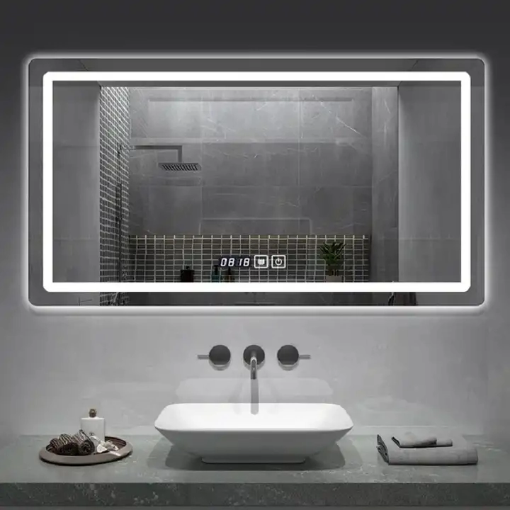 Modern Bathroom Wall Mounted Smart LED Mirror with Time Display