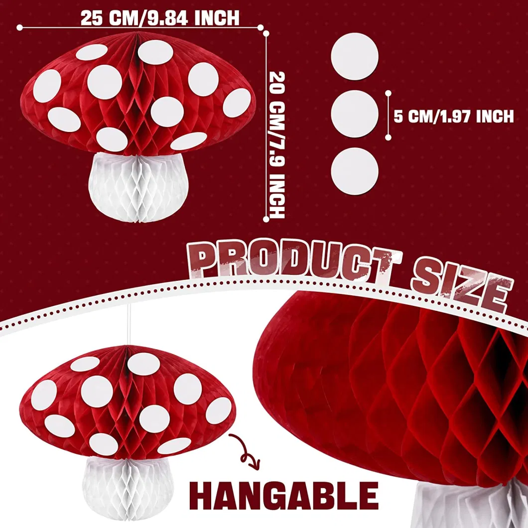 Hkh 6 PCS Fairy 3D White Dots Mushroom Shaped Honeycomb Kids Baby Room Party Decoration