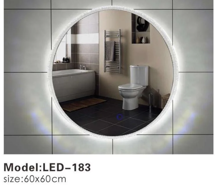 Round LED Wall Backlit Hotel Crystal Smart Bathroom Vanity Mirror